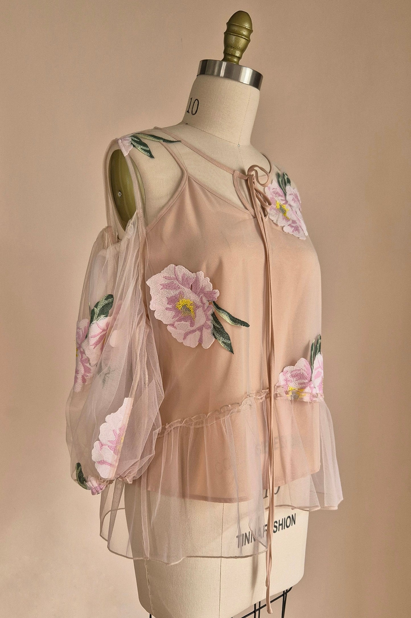 Trelise Cooper Couture floral tulle cold shoulder top Size L