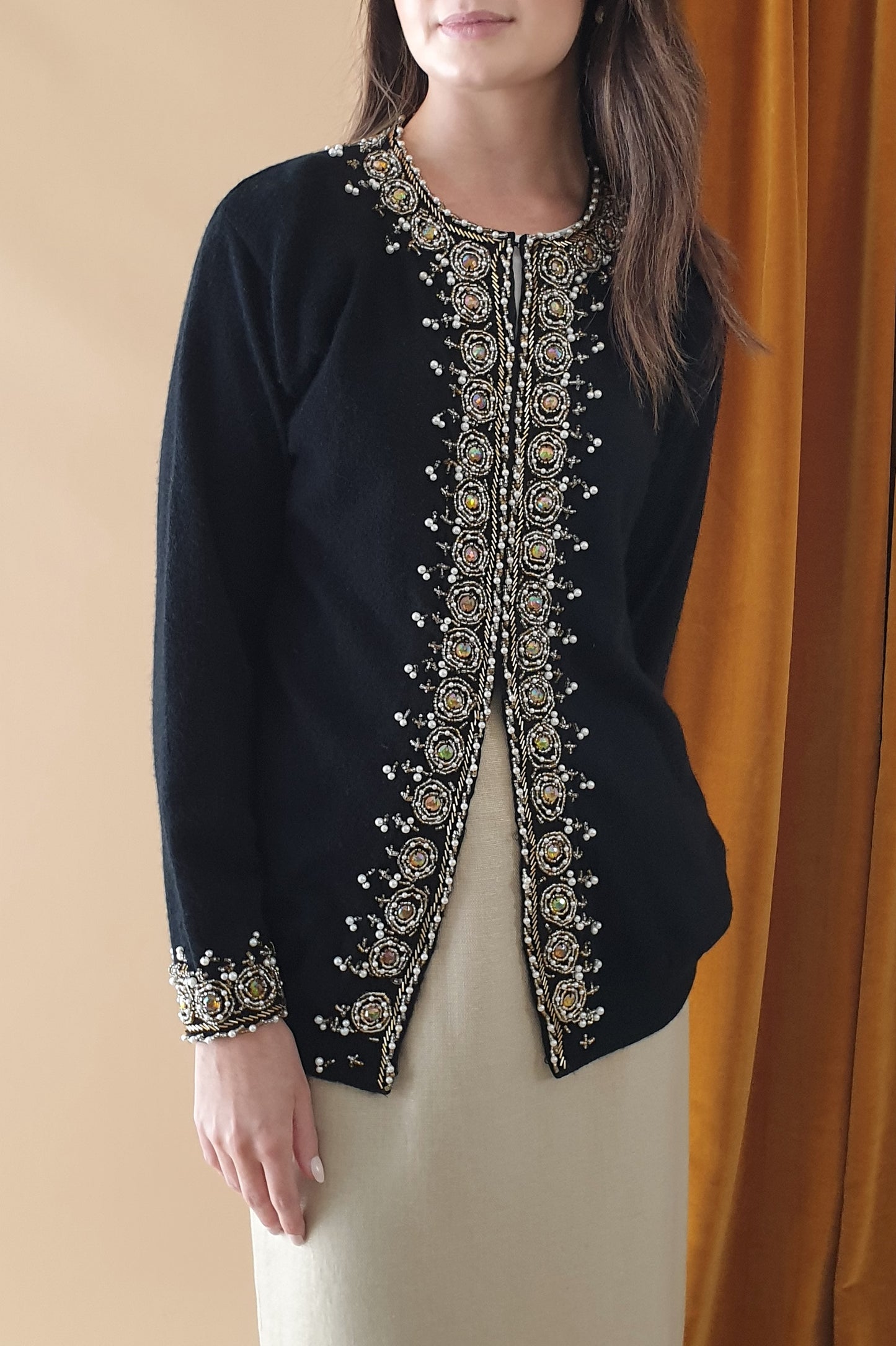 Vintage lambswool and angora blend beaded cardigan Size S