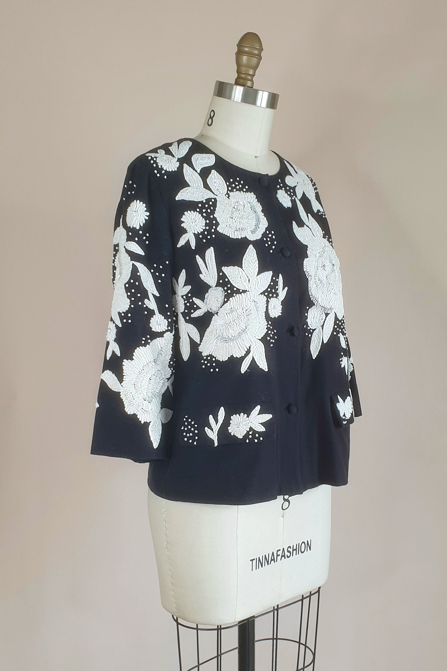 Stunning black jacket with floral beaded detail Size XS/S
