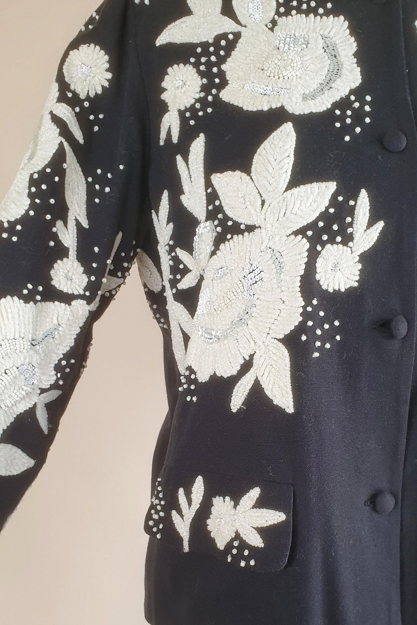Stunning black jacket with floral beaded detail Size XS/S