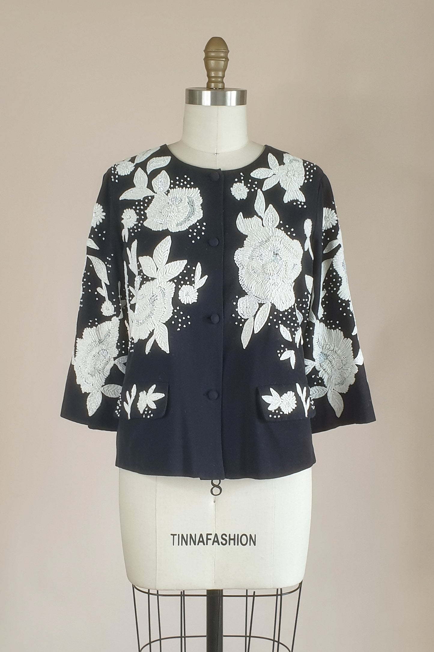 Stunning black jacket with floral beaded detail Size XS/S