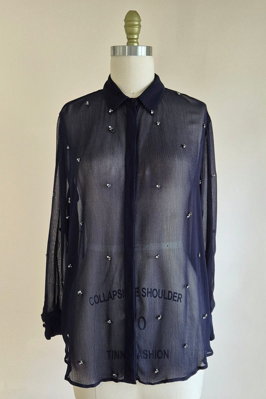 Beautiful sheer embellished shirt Size L