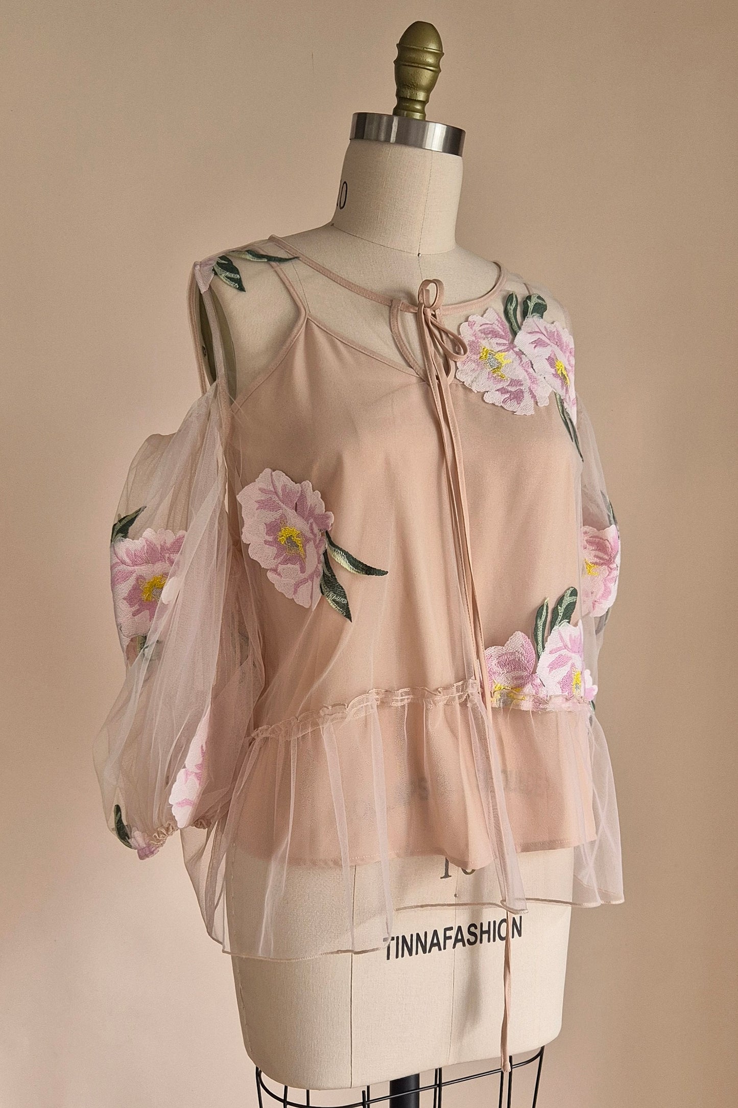 Trelise Cooper Couture floral tulle cold shoulder top Size L