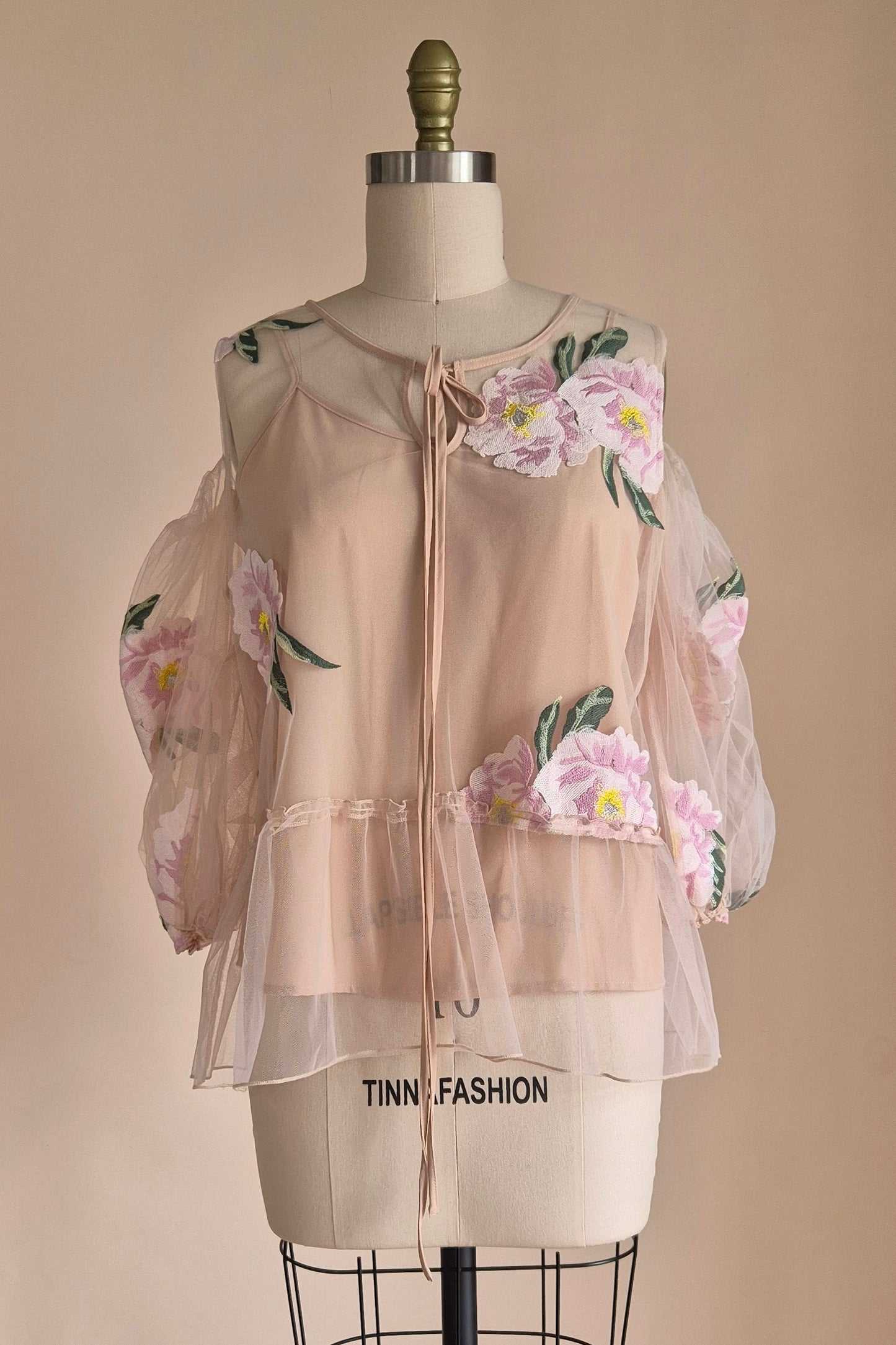 Trelise Cooper Couture floral tulle cold shoulder top Size L