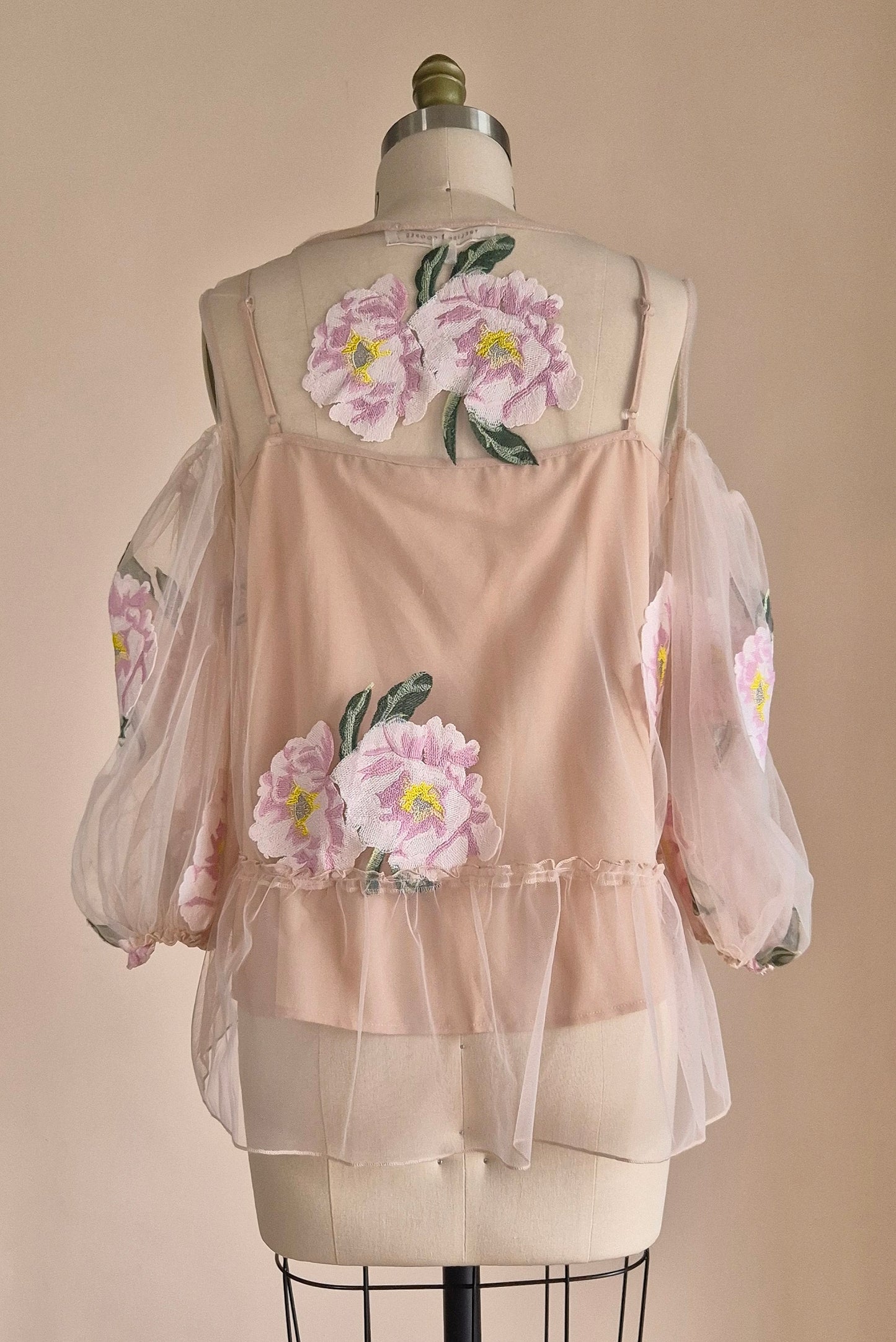 Trelise Cooper Couture floral tulle cold shoulder top Size L