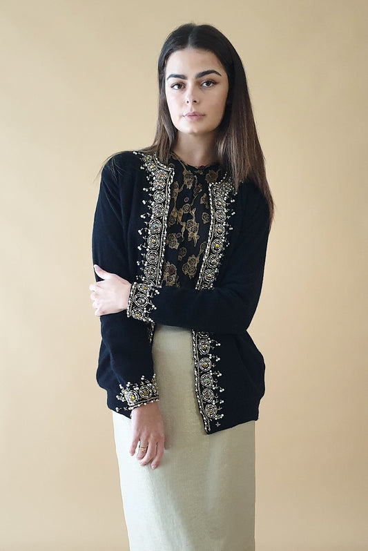Vintage lambswool and angora blend beaded cardigan Size S